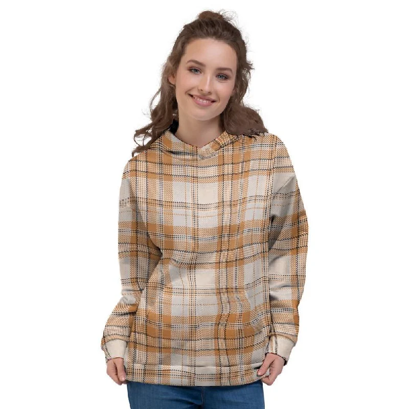 Beige Plaid Tartan Print Women's Hoodie