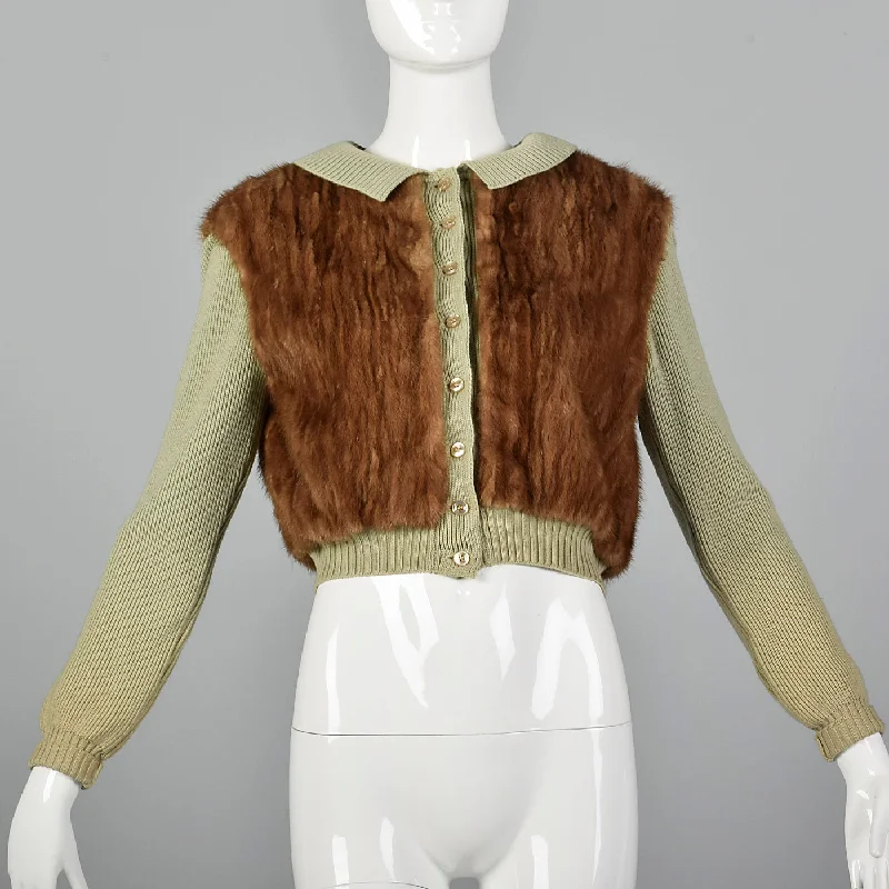 1950s Green Knit and Mink Sweater