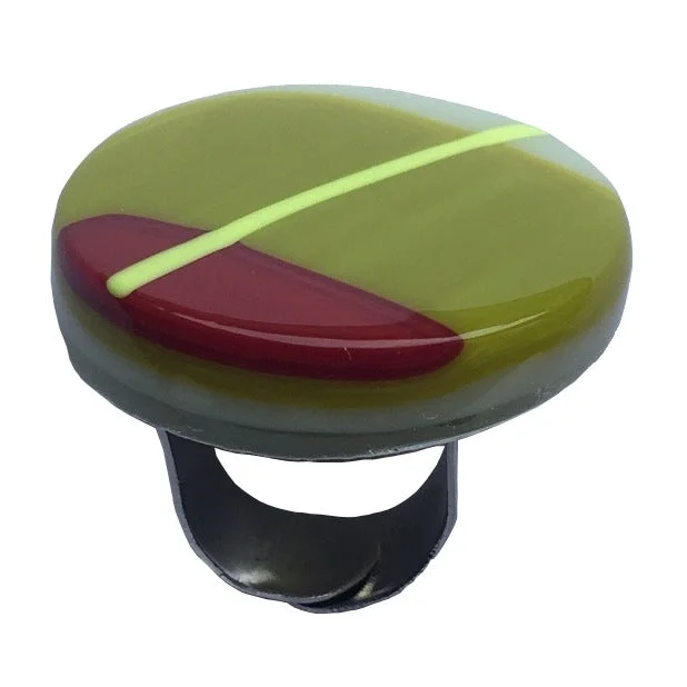 Spring Green Fused Glass Round Ring