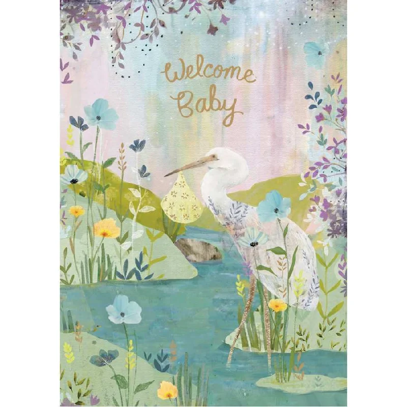 Welcome Baby Greetings Card - White Stork